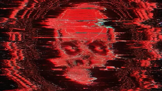 Glowing red skull with futuristic HUD interface