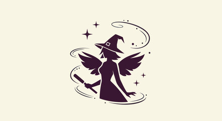Silhouette witch with magic wand © Pajero