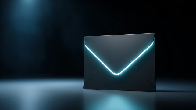 Futuristic glowing envelope on dark background