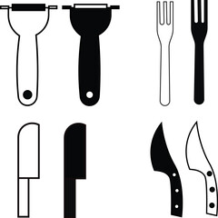 Vector illustration of a silver cutlery set including a metal fork spoon and knife for restaurant dining and kitchen tableware