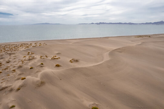 Aerial view over Mogote Dunes in La Paz, Baja California Sur, Mexico