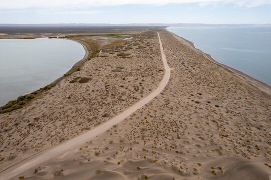 Aerial view over Mogote Dunes in La Paz, Baja California Sur, Mexico