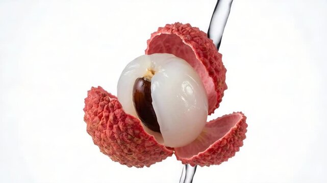 Fresh lychee fruit explodes in water splash