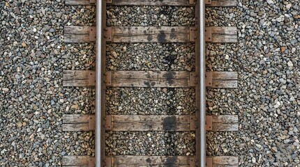 Naklejka premium Overhead View of Sturdy Railroad Tracks and Gravel Ballast