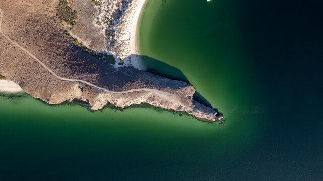 Aerial View of Balandra Beach with Turquoise Waters in La Paz, Baja California Sur, Mexico