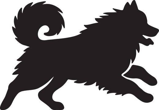 Silhouette of a running dog captured in a dynamic and simple black form