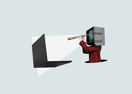 Art collage. digital surveillance and online spying.