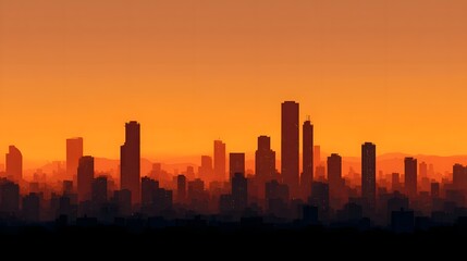 Fototapeta premium Vibrant Sunset Over a City Skyline Silhouette.