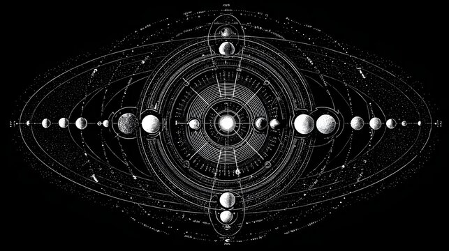 Detailed Astronomical Solar System Model with Planets and Orbits.