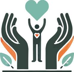 Obraz premium Hands holding a heart and person with leaves Keywords: hands, heart, person, love, care, support
