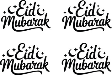 Arabic calligraphy style eid mubarak greeting typography collection with moon stars © Md Bishal