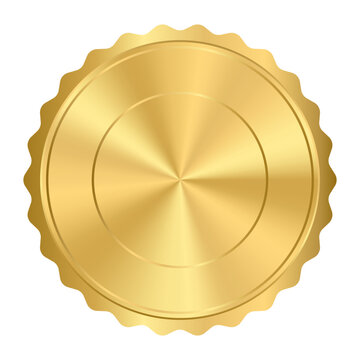 Realistic star shape blank gold sticker template, mockup award with golden ribbon for warranty, guarantee. Сertification emblem, badge, quality assurance seal isolated on transparent background. 