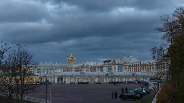 Autumn evening timelapse view of Catherine Palace in Pushkin