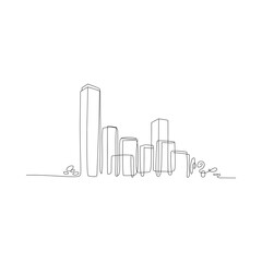 Fototapeta premium A minimalist continuous line drawing depicts a city skyline with a small car
