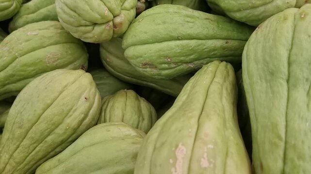 Top View of Fresh Chayote Moving Left to Right