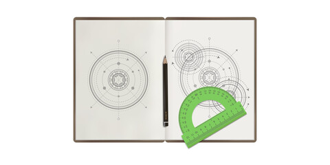 Engineering textbook. School education. Technical drawing . Vector illustration .