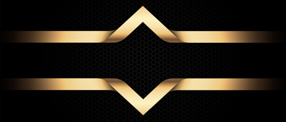 Abstract luxury golden arrow banner on black hexagon mesh design modern futuristic background vector