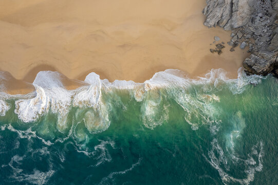 Aerial view of the Arch of Cabo San Lucas, the tip of Baja California Sur, Mexico.