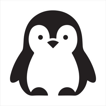 A stylized black and white penguin icon with a simple and cute design. Vector, illustration