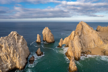 Aerial view of the Arch of Cabo San Lucas, the tip of Baja California Sur, Mexico.