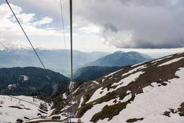 Cable car lines and ski lifts in the mountains