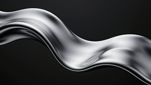 Metallic liquid wave flowing on dark background with silver chrome texture and elegant luxury shine