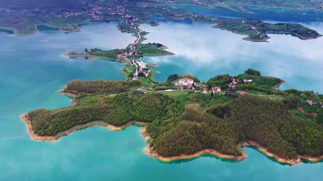 Aerial panorama of Ramsko Lake islands