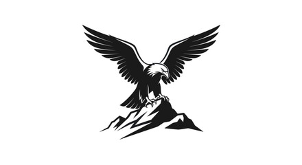 Obraz premium Soaring eagle on rock silhouette illustration