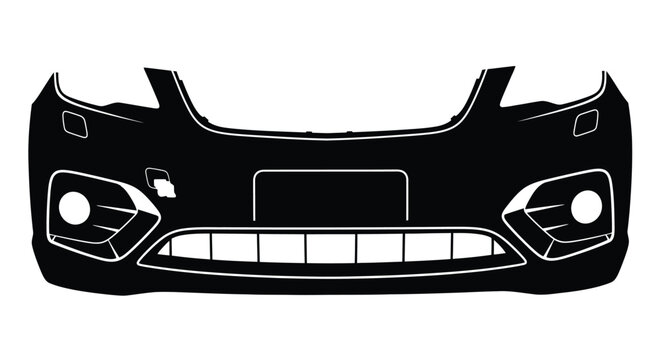 Black silhouette of a modern car front bumper and grille design