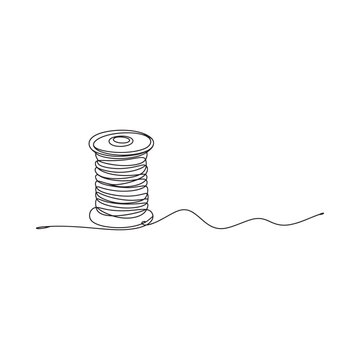 Simple line drawing of a spool of thread with a trailing length of string