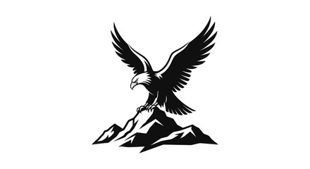 Fototapeta premium Soaring eagle perched on mountain peak