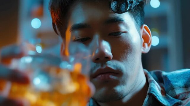 A hand holding a glass of amber whisky in warm company emphasises the atmosphere of celebration and relaxation, which will be the main backdrop for advertising alcoholic beverages or bar events.
