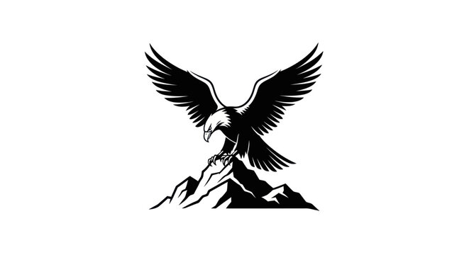 Soaring eagle silhouette over mountain peak