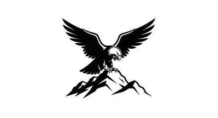 Obraz premium Soaring eagle silhouette over mountain peaks