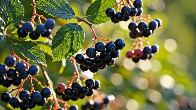 Close-up of Aronia Berries on a Branch - A Natural Beauty.