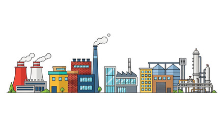Obraz premium Industrial cityscape illustration featuring factories smokestacks and buildings