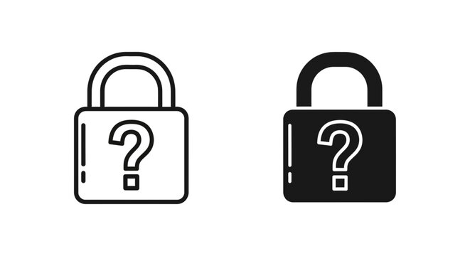 Padlock Icon with Question Mark: Signifying Security Uncertainty, Unknown Access, or Confidential Mystery