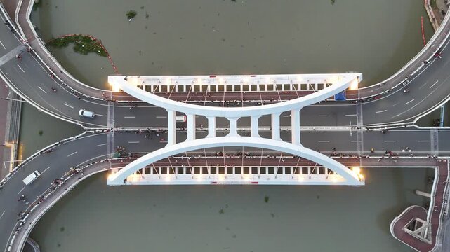 Drone Aerial View of Binondo Intramuros Bridge at Binondo, Manila Philippines in 4k