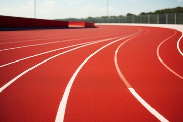 Running track lines creating a dynamic curve on a red athletics surface