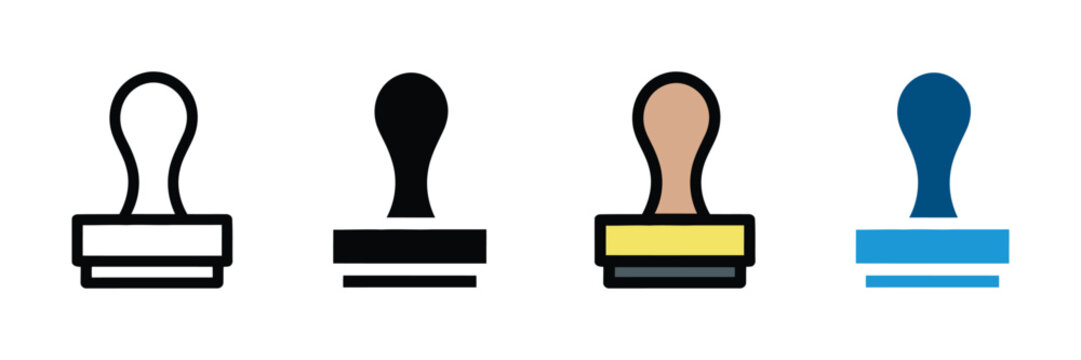 Official rubber stamp and business document approval icon vector. Professional verification seal and paperwork validation symbol set. Vector illustration.