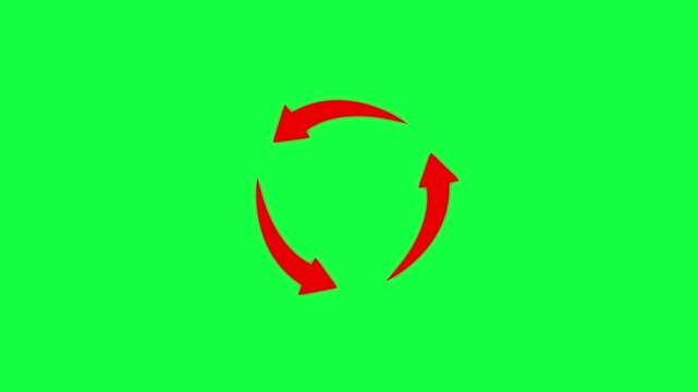 Red Arrows in Circular Motion on Green Screen Background - Concept of Rotation and Refresh