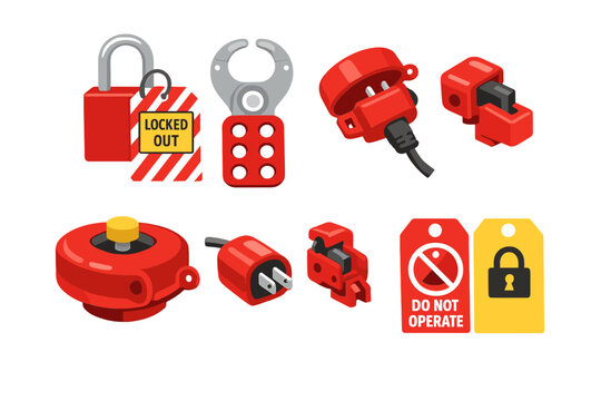 A collection of lockout tagout devices that guarantee machinery is fully powered down and cannot start unexpectedly