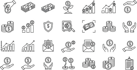 Fototapeta premium Income line icon set. Profit, earning, money, tax, salary, wage, pay, accounting - stock vector. 
