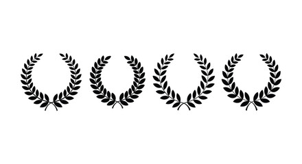 Obraz premium Set black silhouette circular laurel foliate, wheat and oak wreaths depicting an award, achievement, heraldry, nobility on white background. Emblem floral greek branch flat style - stock vector