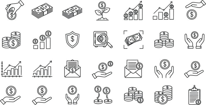 Income line icon set. Profit, earning, money, tax, salary, wage, pay, accounting - stock vector. 
