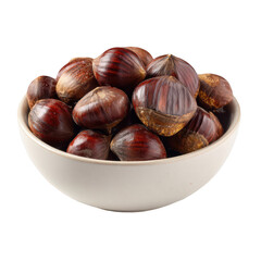 Fototapeta premium Chestnuts in a white bowl isolated on a transparent background