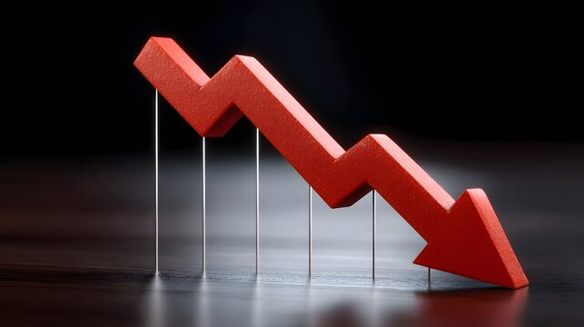 Red arrow graph indicates financial decline and negative trend