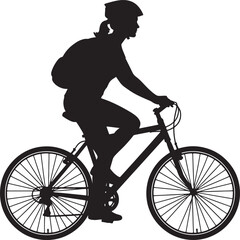 Obraz premium Silhouette of a person wearing a helmet and backpack riding a bicycle also transparent background cycling