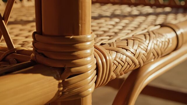 Close Up Of Detailed Woven Rattan Furniture With Natural Light Creating Warm Tones And Shadows