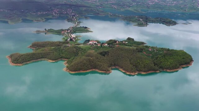 Aerial view of lake island landscape